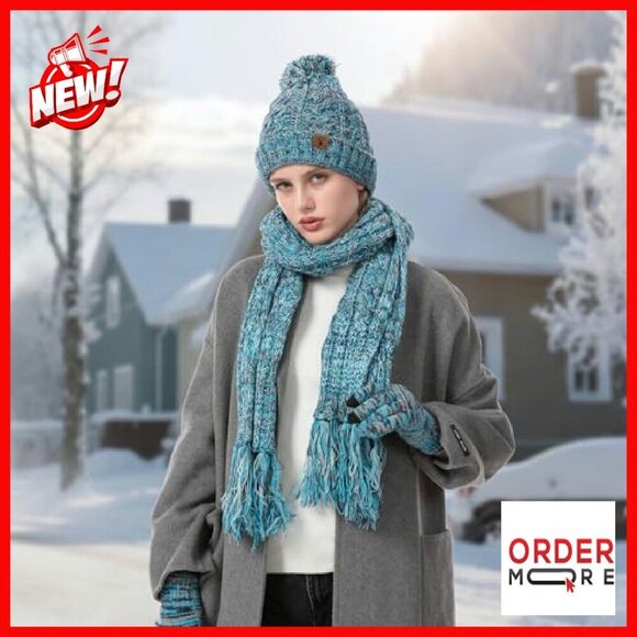 Women\'s Winter Beanie Gloves Scarf Set Fleece Lined Touchscreen